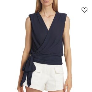 Ramy Brook Sabrina Top in Navy Size XXL Surplice Stretch Structured Blouse NEW